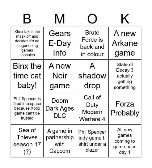 Big Phil's Justification Endeavour Bingo Card