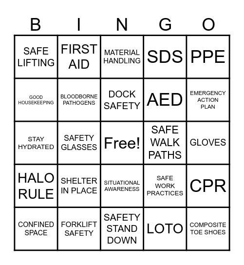 SAFETY BINGO Card