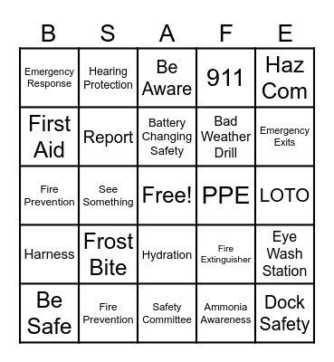 Safety Bingo Card