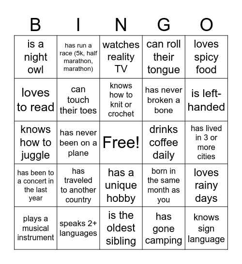 Find Someone Who Bingo Card