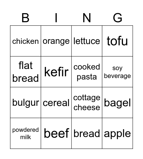 Food CLB -1 Bingo Card