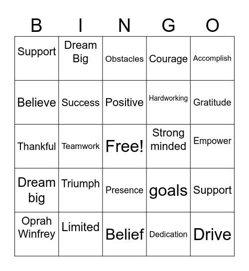 motivation Bingo Card