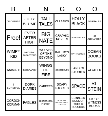 SUMMER READING BINGO Card