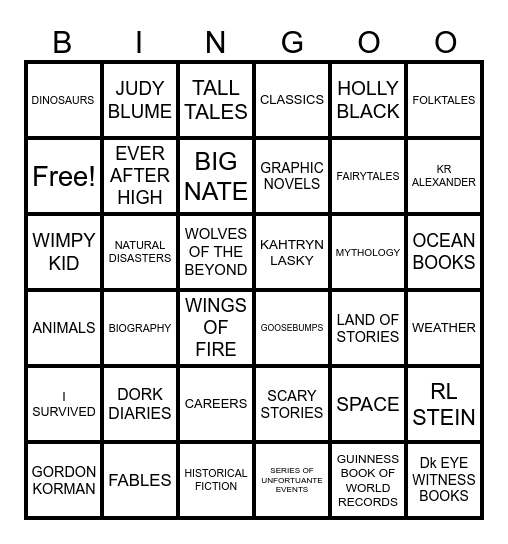 SUMMER READING BINGO Card
