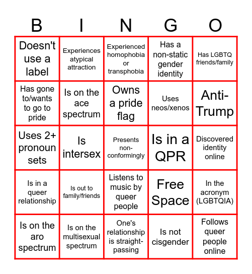 ★Pride Bingo (bc it's June <3)★ Bingo Card