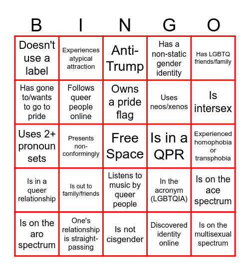 ★Pride Bingo (bc it's June <3)★ Bingo Card
