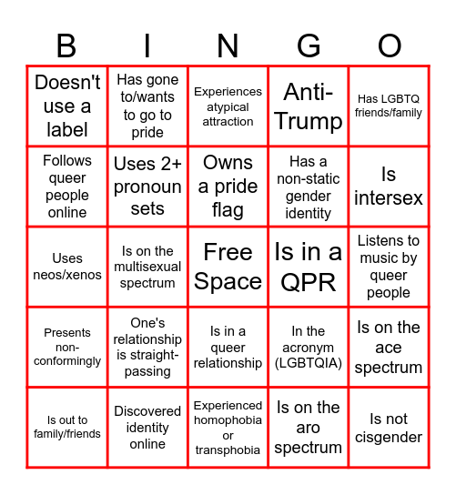 ★Pride Bingo (bc it's June <3)★ Bingo Card