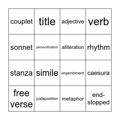 Unseen Poetry Techniques Bingo Card