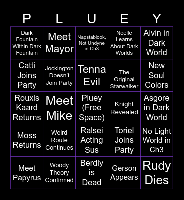 Deltarune Tomorrow Bingo Card