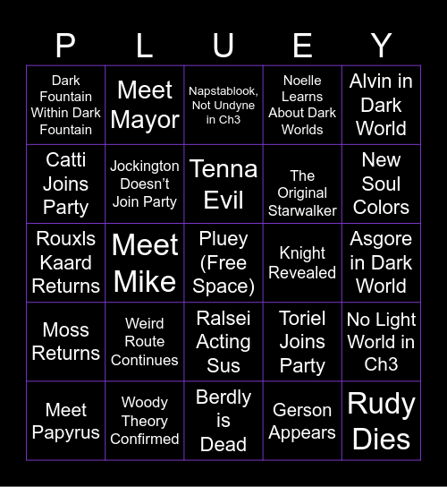 Deltarune Tomorrow Bingo Card