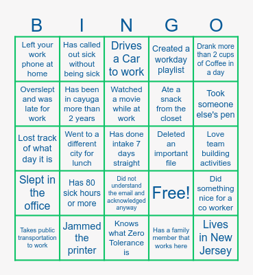 Admissions Bingo Card
