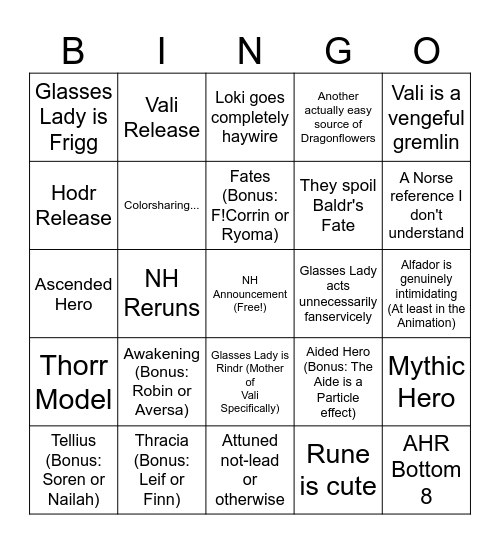 FEH Book 9 Midpoint Bingo Card