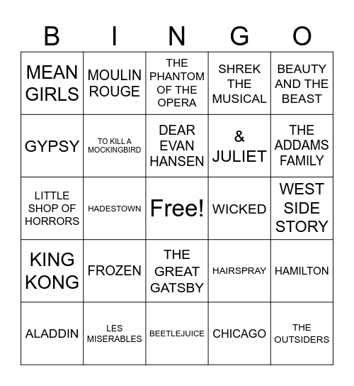 BROADWAY Bingo Card