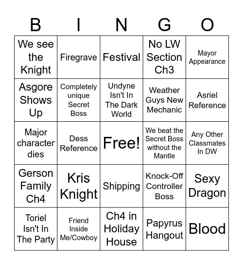 DELTARUNE: Ch. 3 & 4 Bingo Card