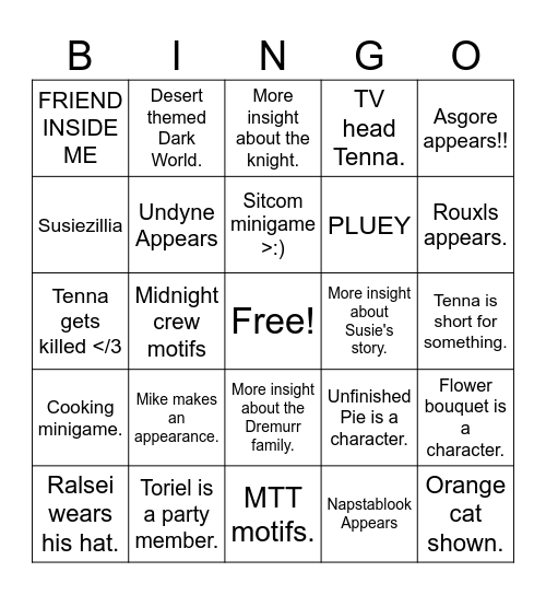 DELTARUNE Chapter 3 Bingo Card