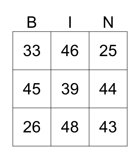 kleine buur bingo 20 t/m 50 Bingo Card