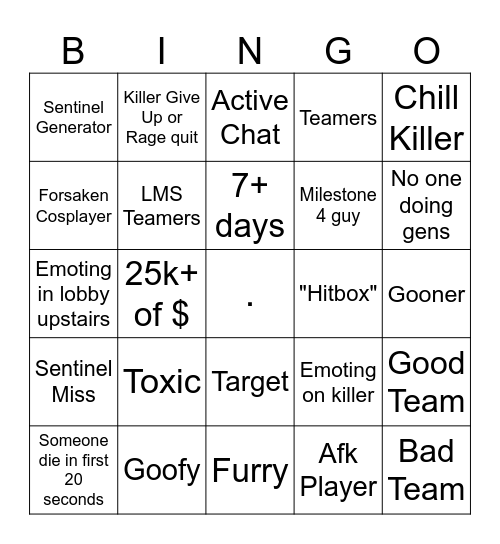 Forsaken Bingo Card