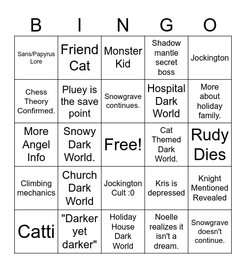 Deltarune Chapter 4 Bingo Card