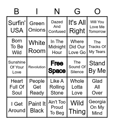 60's Music Bingo Card