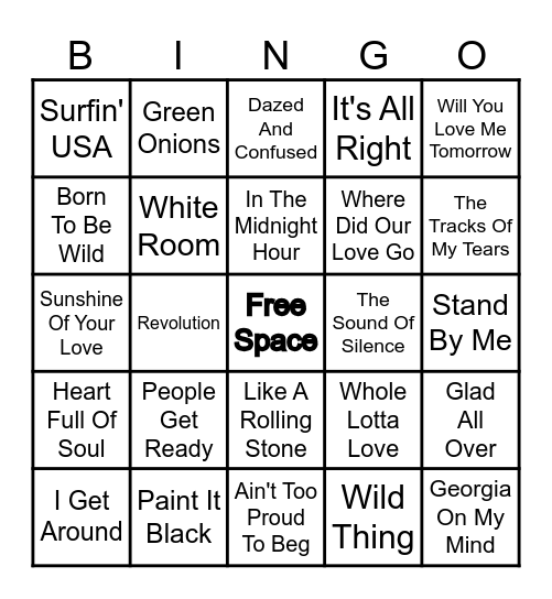 60's Music Bingo Card