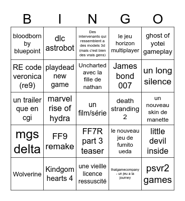 Playstation Bingo - alex Bingo Card