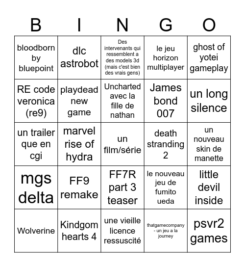 Playstation Bingo - alex Bingo Card
