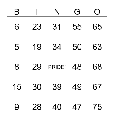 PRIDE BINGO Card