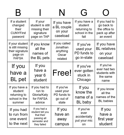 BL Bingo Card