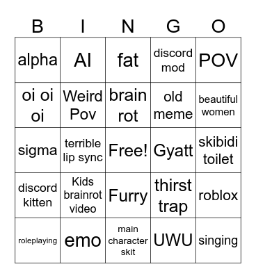 Cringe TT Bingo Card
