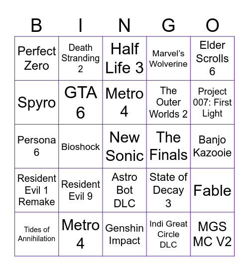 Summer of Gaming (PS, SGF, XB) Bingo Card