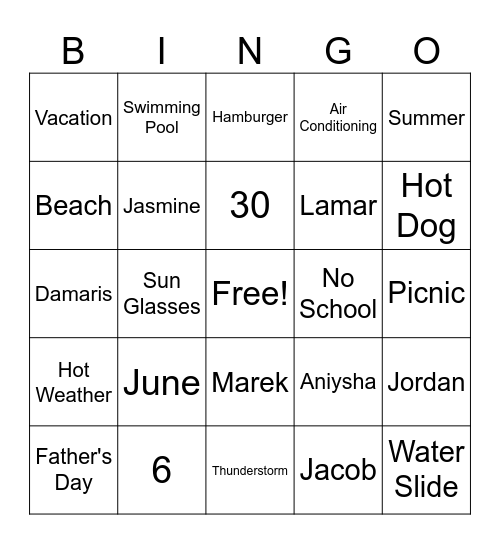 JUNE Bingo Card