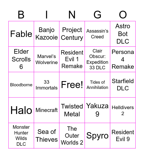 Summer of Gaming (PS, SGF, X) Bingo Card