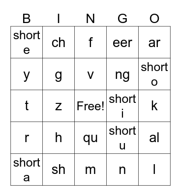 ECRI Sounds Bingo Card