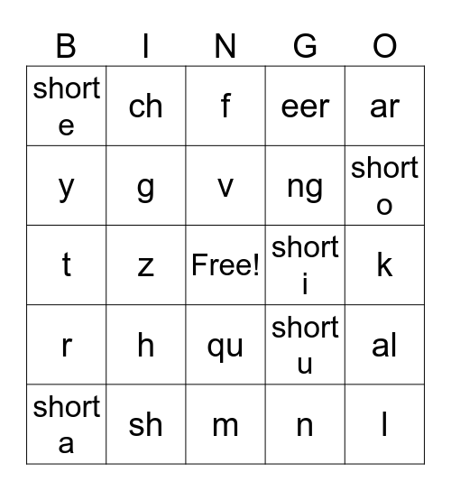 ECRI Sounds Bingo Card