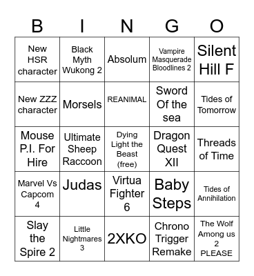 Andy's SGF Predictions 6/6/25 Bingo Card