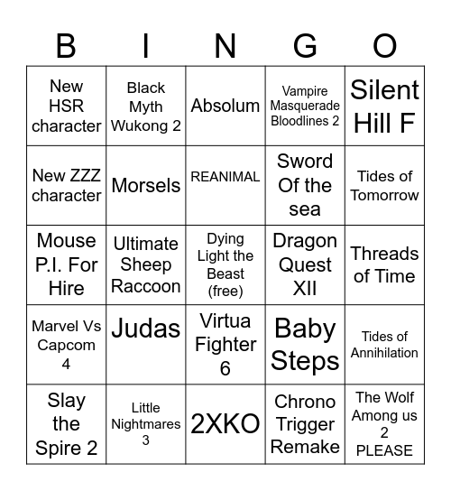 Andy's SGF Predictions 6/6/25 Bingo Card