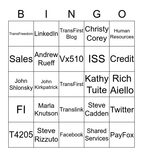 TransFirst Bingo Card