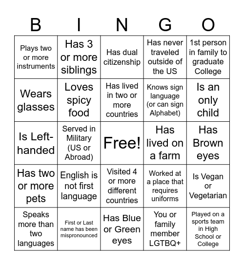 DEI BINGO Card