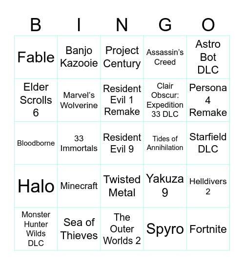 Summer of Gaming (PS, SGF, X) Bingo Card