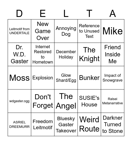 DELTARUNE Chapters 3&4 Bingo! Bingo Card
