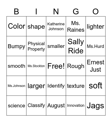 Exploring Scientists & Classifying Matter Bingo Card