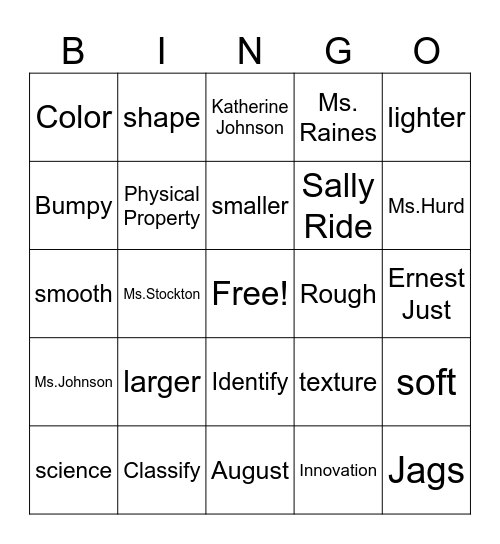 Exploring Scientists & Classifying Matter Bingo Card