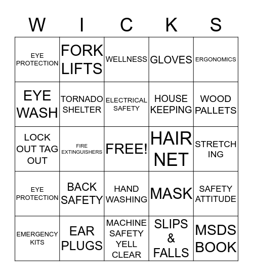 SAFETY BINGO Card