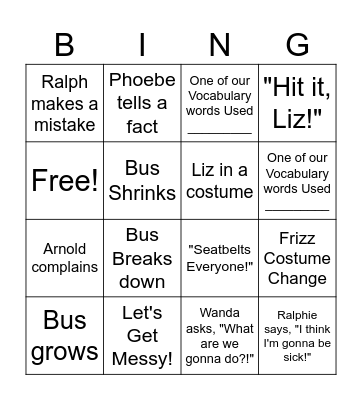 Magic School Bus Bingo Card