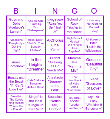 Musical Bingo Card