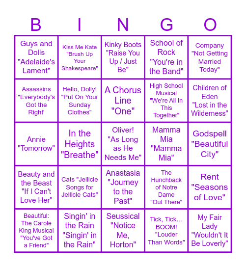 Musical Bingo Card