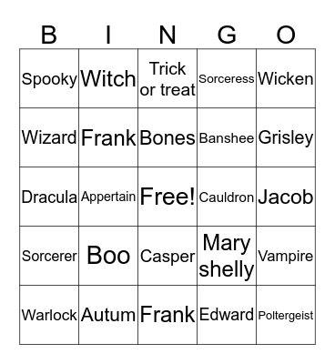 Halloween  Bingo Card