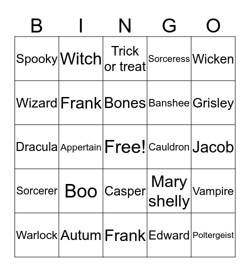 Halloween  Bingo Card