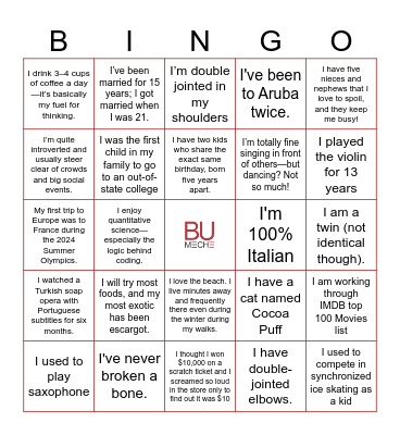 MechE Team BINGO Card