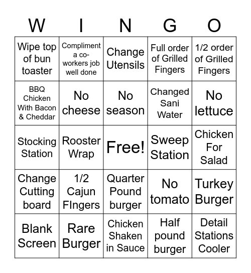 B.O.H  WINGO GRILL Bingo Card